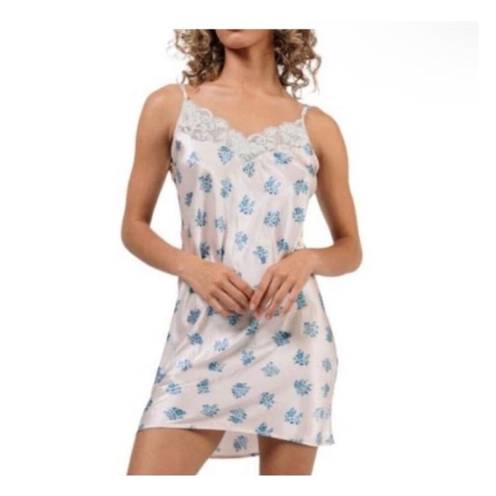 We are HAH Let It Slip Dress Ditsy Floral French Blue Intimates Size Small NWT